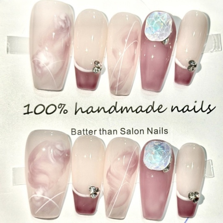 Unghii False Pres-On Handmade, Reutilizabile, Lucioase, Multicolor, Marime S, Set 10 Pcs