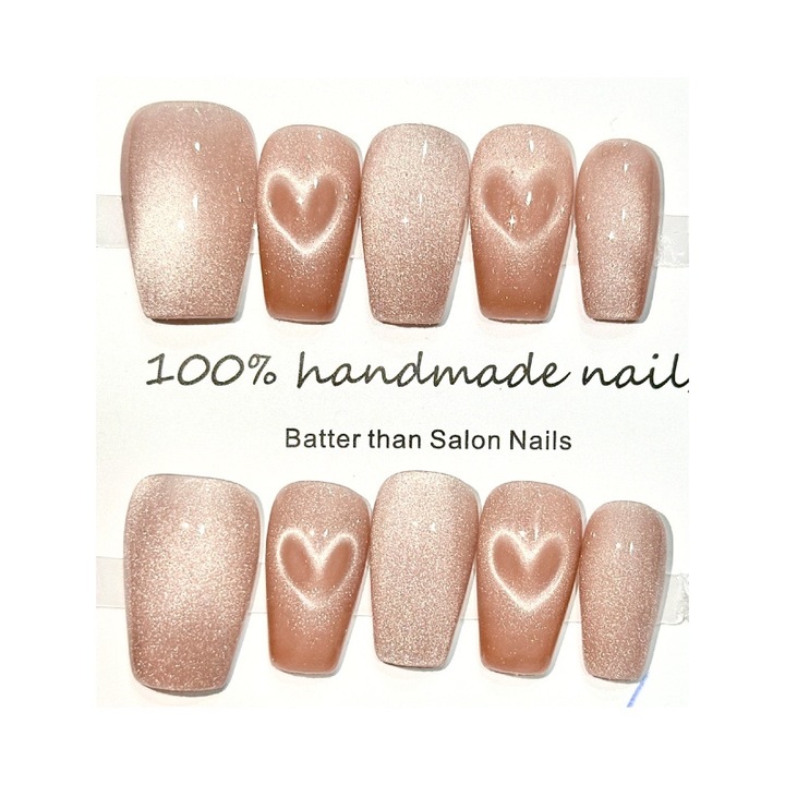 Set 10 unghii false, Tip press on, Roz, XS