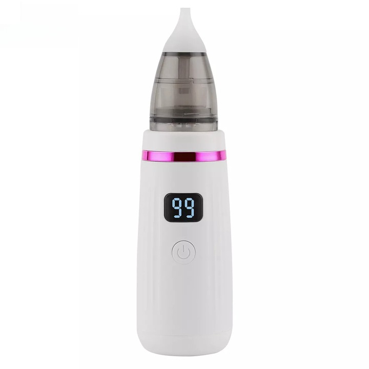 Aspirator nazal electric silentios, Pompita nas pentru Bebelusi si Copii, 5 niveluri de putere 3 capete din silicon, baterie reincarcabila 800mAh, usor de utilizat