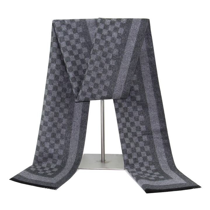 Esarfa barbati, Casmir, 180x32 cm, Gri, Patrate mici