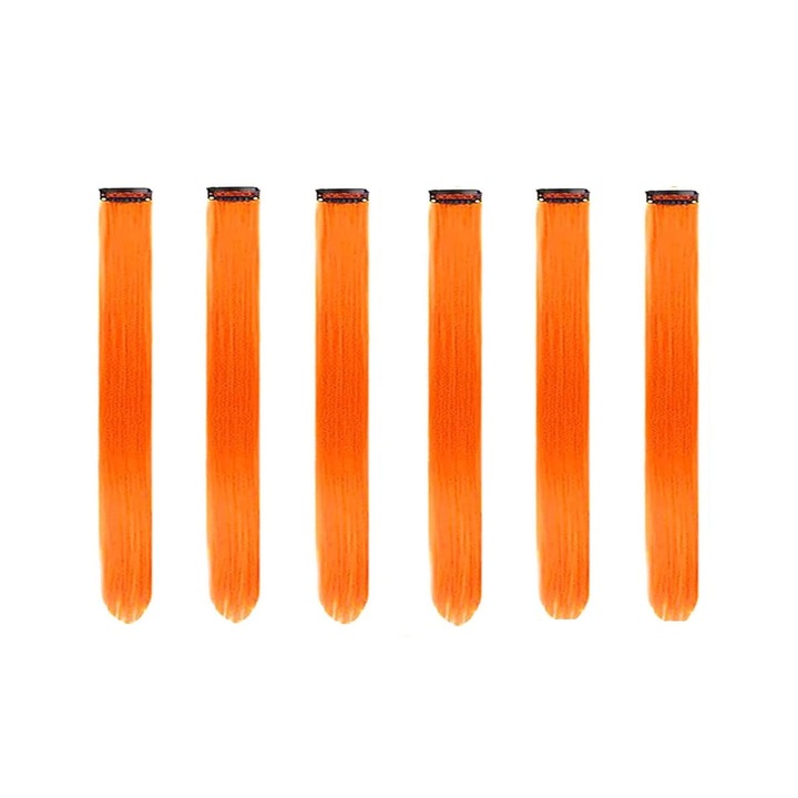Extensii de Par False, 22 Inch, Portocaliu, 6 Bucati - Rezistente la Caldura, Usor de Aplicat si Indepartat, Ideal pentru Halloween, Cluburi si Festivaluri