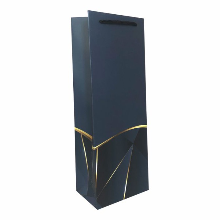 Set 10 bucati punga de cadou pentru sticla, 36x13x9 cm, model elegant albastru, plastifiere mata