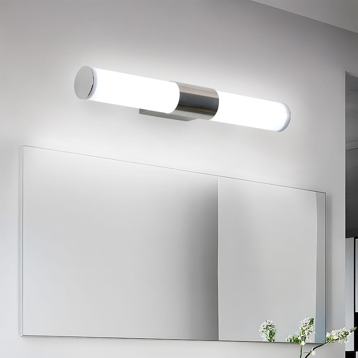 Модерна 40 см стенна лампа, огледало за баня, 8 W студена бяла светлина, водоустойчив IP44, за баня, огледален шкаф, тоалетка, всекидневна, 6500k, сребрист