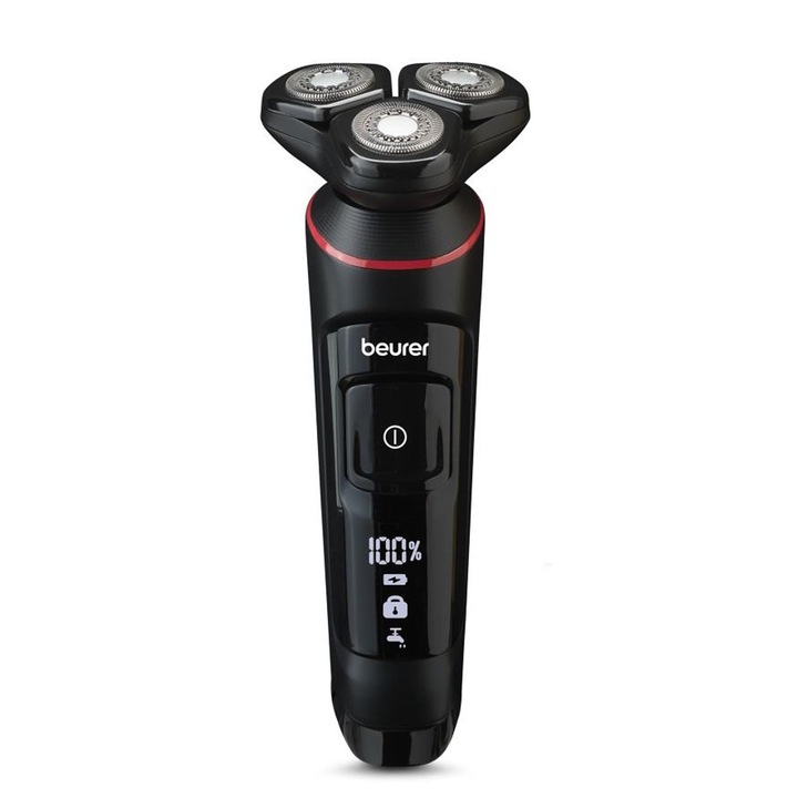 Aparat de ras, Beurer, MN8X, Fixare magnetica, Afisaj LED, Rotativ, Negru