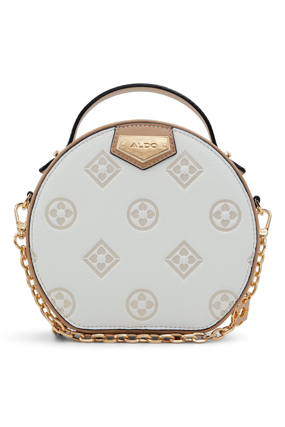 Aldo, Geanta crossbody din piele ecologica cu detalii in relief Aluma, Gri  deschis, Alb