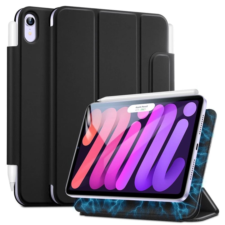Защитен флип калъф за таблет, съвместим с Apple iPad Mini 6 2021, Rebound Magnetic, магнитна фиксация, екологична кожа, черен