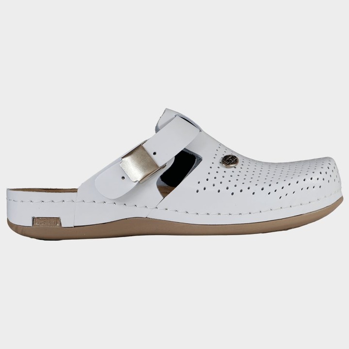 Saboti dama Leon Lady, piele naturala, Alb, 37