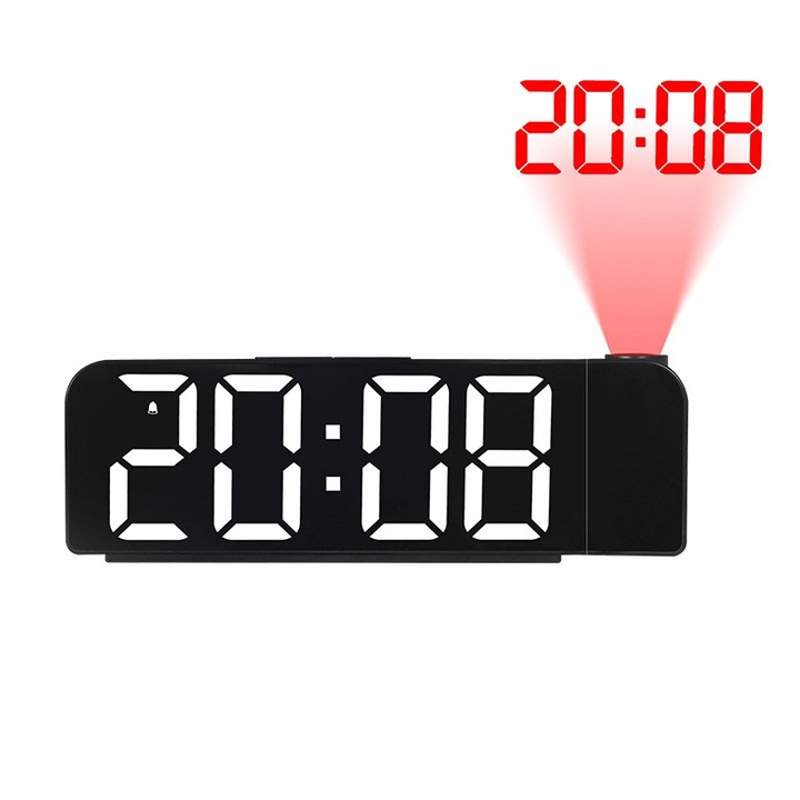 Ceas de masa cu proiectie LED, AYSTOAYS®, afisaj timp/temperatura/data, alarma, ajustare luminozitate 3 niveluri, Alb