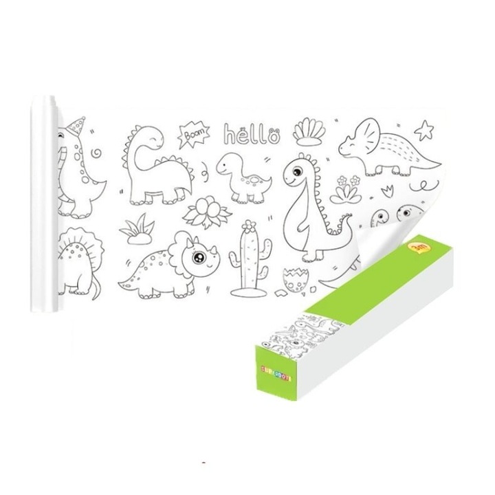 Set pictura si desen pentru copii, AYSTOAYS, autocolant, 3mx30cm, 3+ ani, model dinozaur