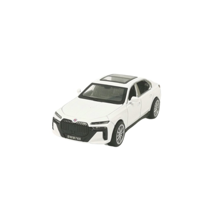 Masina metalica, BMW 760, Cu usi care se deschid, 1:32, Alb, Fara ambalaj