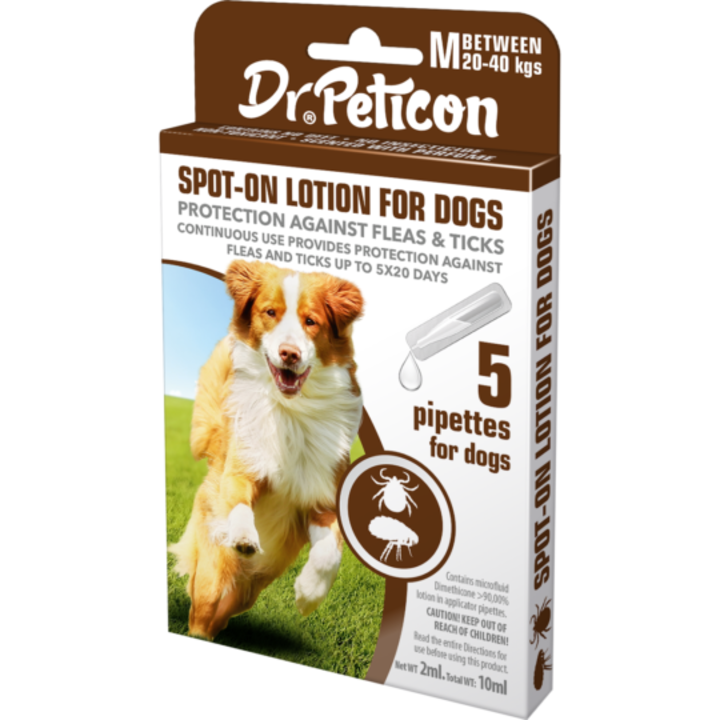 Set 5 pipete antiparazitare non-medicamentoase pentru caini, Dr Peticon M, 20-40 kg