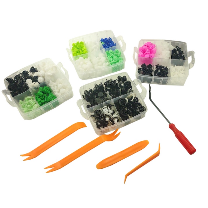 470 db műanyag bilincsből és 5 db szerszámból álló készlet YLOTECH autóbelső szétszereléséhez