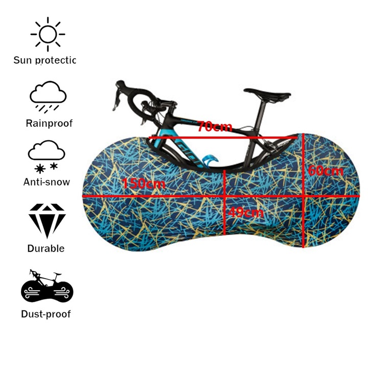 Husa protectie bicicleta, AllizBan®, Impermeabil, 150 cm, Poliester/PEVA, Multicolor