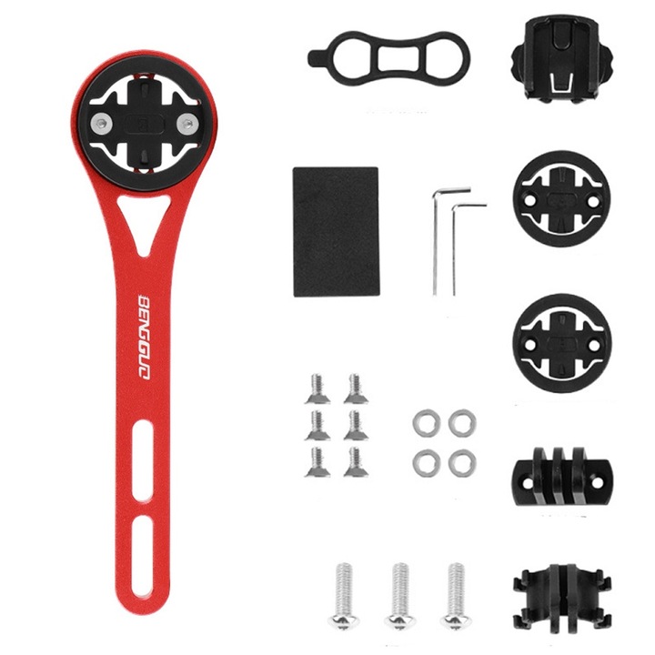 Extensie ghidon biciclete/trotinete, AllizBan®, pentru suport far sau pedometru, Rosu/Negru