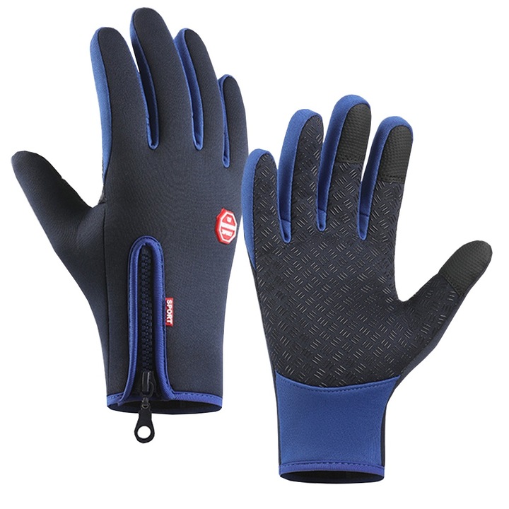 Manusi iarna Ciclism/Moto, AllizBan®, Rezistent la Apa, Touchscreen, Anti-alunecare, Anti-vant, Negru/Albastru, marime XL