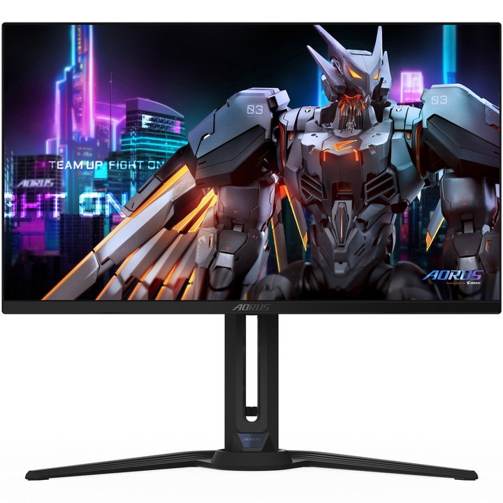 Gigabyte AORUS FO27Q2 gaming monitor, 27", OLED, QHD, 240Hz, 0.03ms, AMD FreeSync™ Premium Pro, DisplayHDR 400, OLED Care, DCI-P3 99%, 5Wx2 hangszóró, 2xHDMI, DisplayPort, USB Hub, USB Type-C, Jack, VESA, Pivot, Fekete