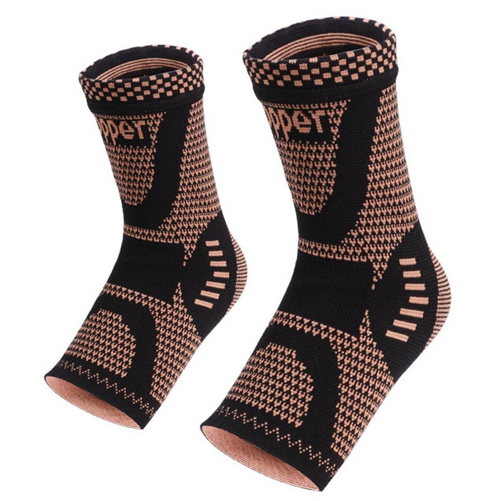 Set 2 bucati Sosete Compresive cu Fir de Cupru ASKSA®, pentru Alinarea Durerilor de Picioare, UNISEX, Marime M (EU 39-43), Negru/Auriu