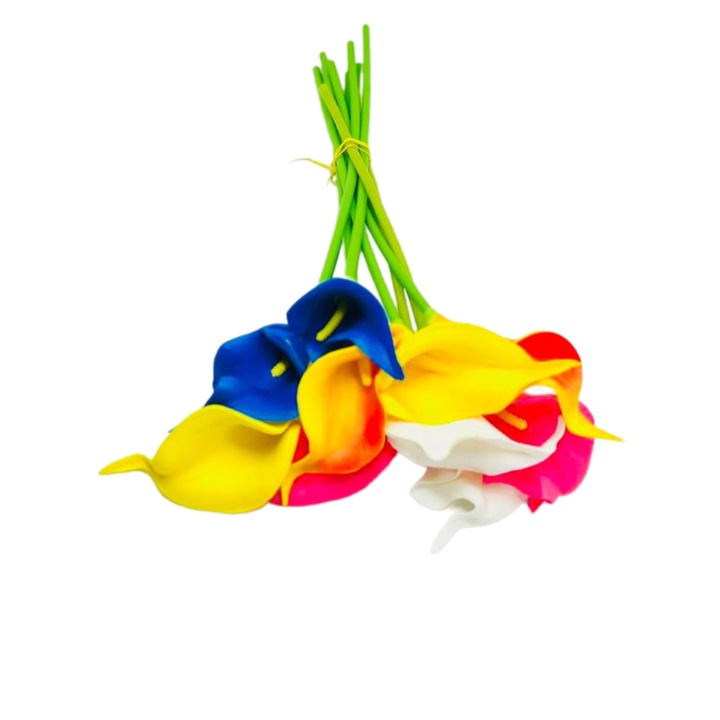 Buchet flori artificiale cale silicon multicolore, 10 fire