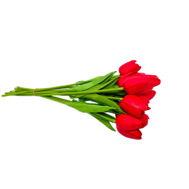 Buchet flori artificiale lalele silicon rosii, 10 fire