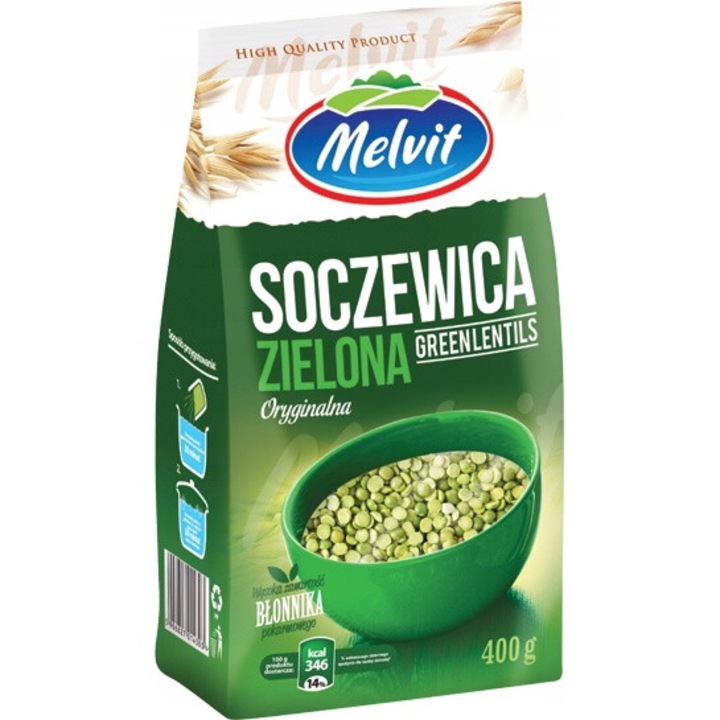 Linte verde Melvit, bogata in proteine si fibre, 400g