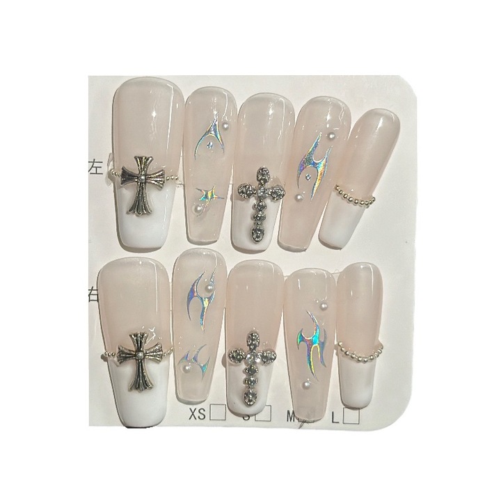 Kézműves rányomható műköröm, többszínű, újrafelhasználható, fényes, 10 db-os készlet, S méret