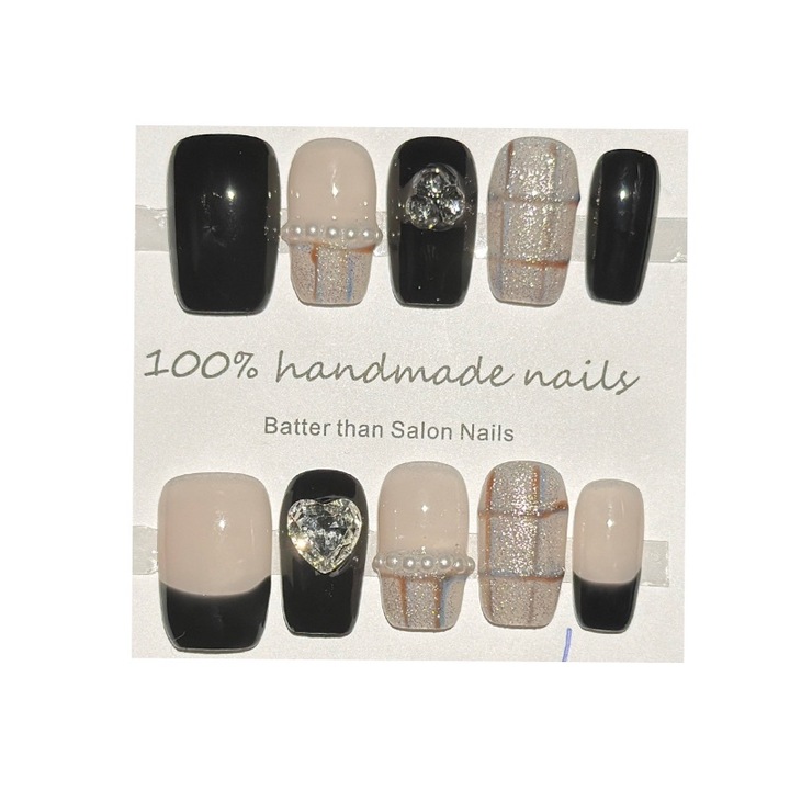 Unghii False Pres-On Handmade, Multicolor, Strasuri, Lucioase, Reutilizabile, Set 10 buc, Marimea L