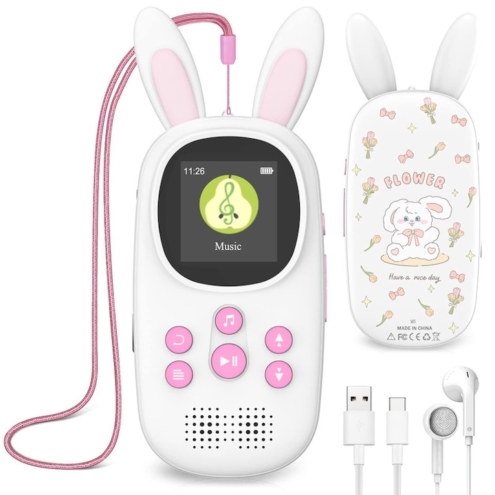 MP3 lejátszó gyerekeknek WALALLA, Bluetooth 5.0, 1,54 hüvelykes képernyő, rózsaszín, 32 GB
