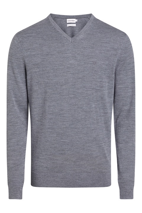 CALVIN KLEIN, V-nyakú gyapjúpulóver, Melange sötétszürke