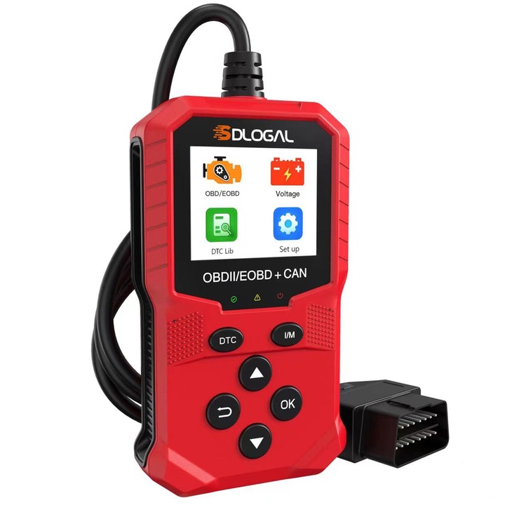 Тестер за автодиагностика, SDLOGAL, OBD II, Универсален, за четене/изтриване на кодове за грешки, Цветен LCD екран, ABS/ESP/SRS, Червен