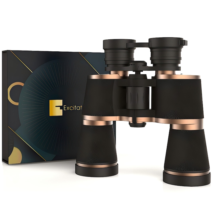 Бинокъл 20x50 Excitat®️ BAK4 Prism FMC обектив, HD, водоустойчив, против мъгла, професионален, с компас, за възрастни и деца, висока мощност на фокусиране за наблюдение на птици, лов, пътуване, туризъм, черен / златист