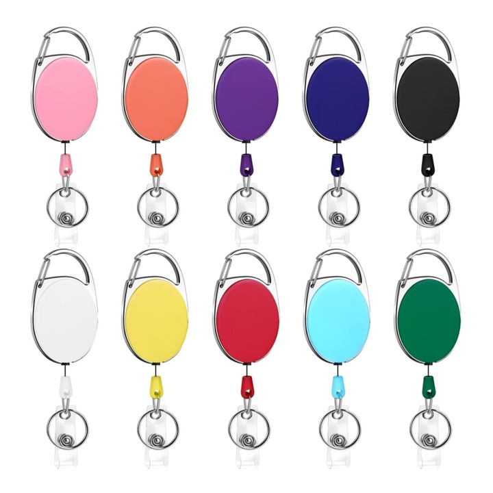 Set 10 rola snur retractabila cu clips pentru legitimatie, model premier, enkourakoko®, Multicolor