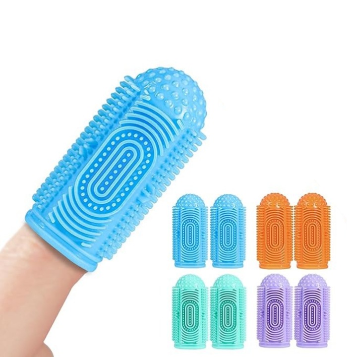 8 db-os fogkefe készlet kutyáknak és macskáknak, puha szilikon, foghigiénés, tarka