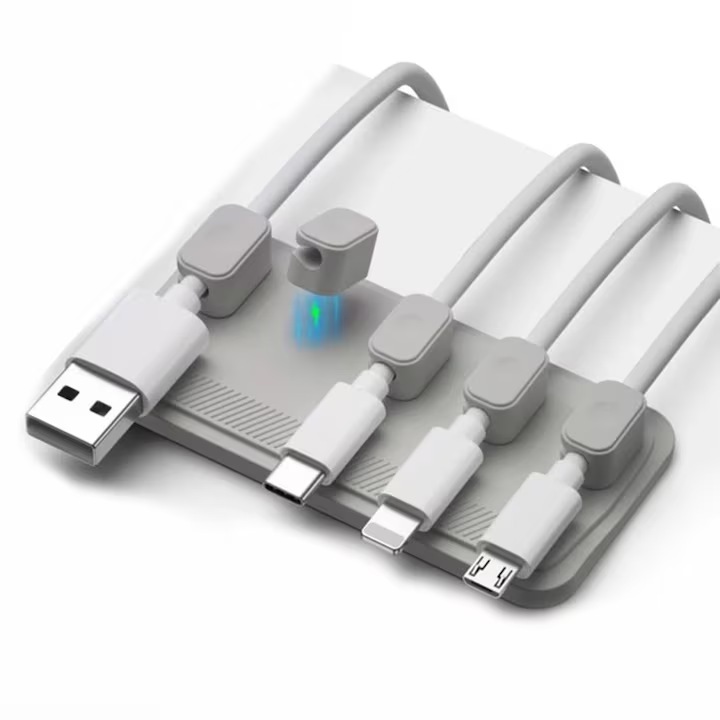 Organizator cabluri magnetic, set 5 clips, gri, pentru diverse suprafete