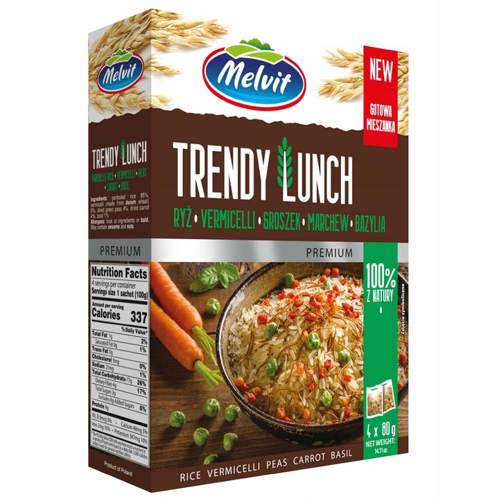Set 4 pachete Melvit Trendy Lunch, orez si legume, 320g