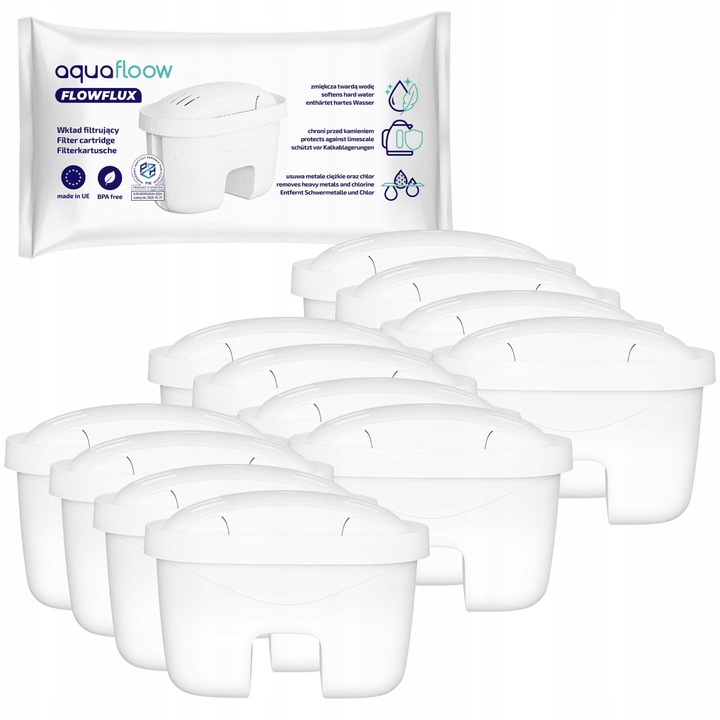Set 12 filtre de apa Maxi, Aquafloow FlowFlux, Compatibil cu Brita Dafi Laica BiFlux, Alb
