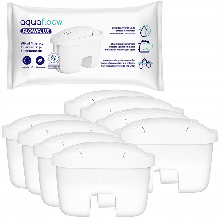 Set 8 filtre de apa Maxi, Aquafloow FlowFlux, Compatibil cu Brita Dafi Laica BiFlux, Alb
