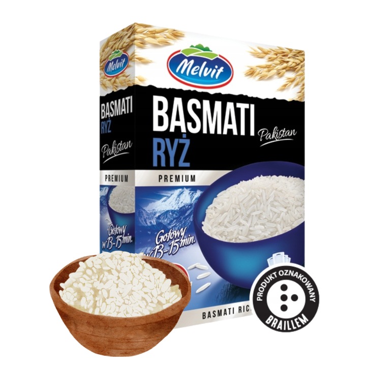 Set 4x100g Orez Basmati Melvit, bogat in fibre, 350kcal/100g