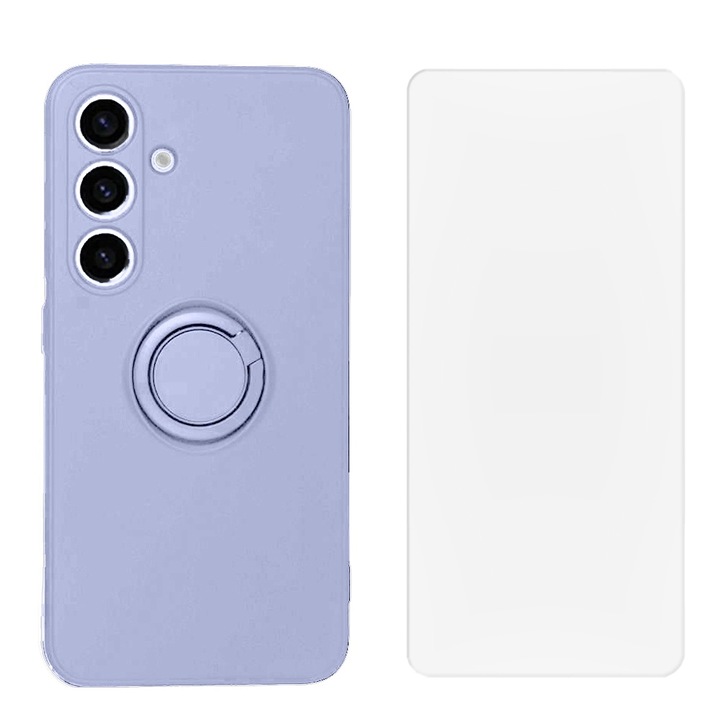 Калъф и протектор за Samsung Galaxy A35 5G, устойчив силикон, микрофибър, против надраскване, 360 метален пръстен, защита на камерата, повдигнати ръбове, лилав