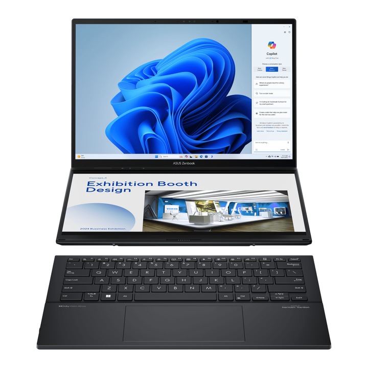 Asus ZenBook Duo UX8406MA-PZ094W laptop, 14" Touch OLED WQXGA+, Intel Core Ultra 7 155H, 16GB, 1TB SSD, Intel Arc Graphics, Windows 11 Home, magyar billentyűzet, szürke