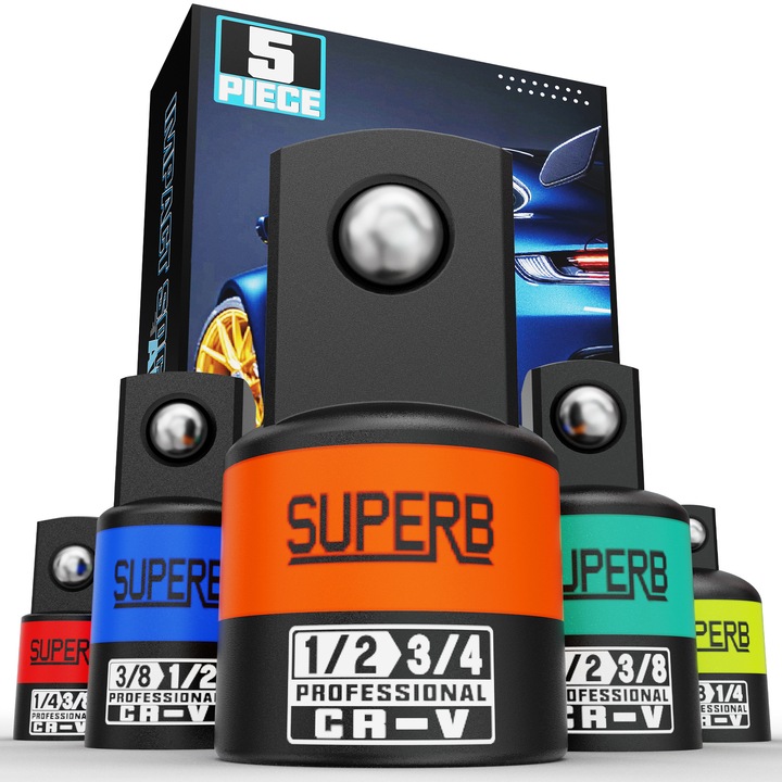 Set de 4 adaptoare chei impact CR-MO 1/2", 3/8", 1/4"