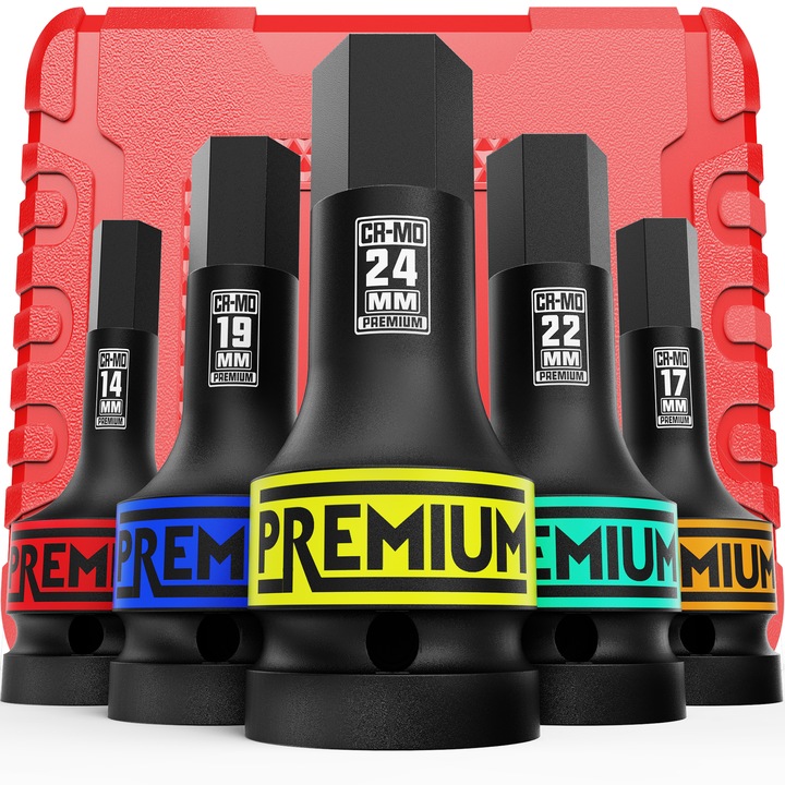 Set Tubulara cu Biti Stelate de Impact 3/4", 14mm, 17mm, 19mm, 22mm, 24mm, 5 Buc