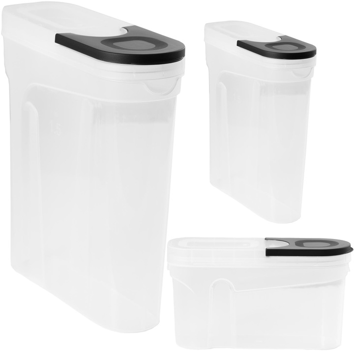 Set 3 Recipiente de depozitare, 1, 3L, 2, 4L, 4L, plastic, EDANTI, Transparent, Negru