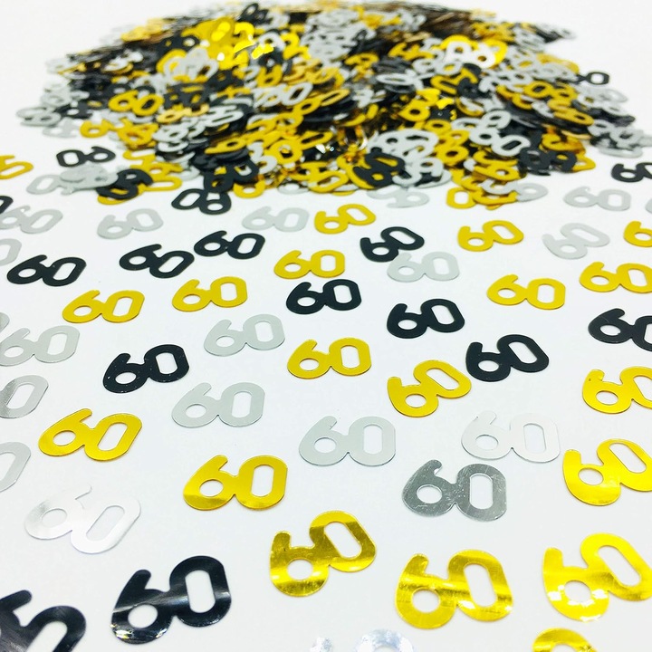 Confetti Banchete comemorative/zi de nastere/nunta din folie stralucitoare, decorate in auriu, negru si argintiu