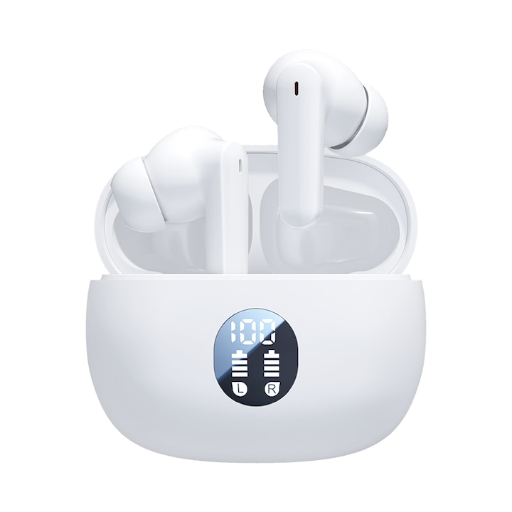 Безжични слушалки, Bluetooth 5.4, Бели, В ушите, 24 часа автономност