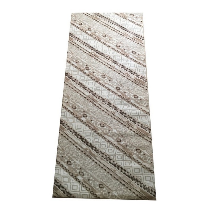 Covor Antiderapant Rustic, Maro cu Bej, Poliester, 60 x 240 cm