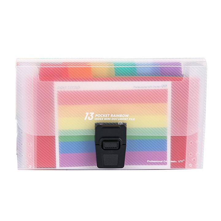 Папка с 13 джоба А6, пластмасова, разширяема, многоцветна, 178x105 мм