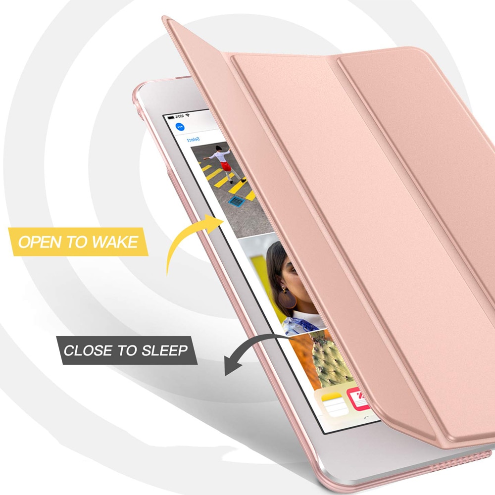 Husa tableta, AMRINUGL pentru iPad Mini 5, 7.9 inch, roz auriu, ultra-subtire, cu suport si functie de activare automata.