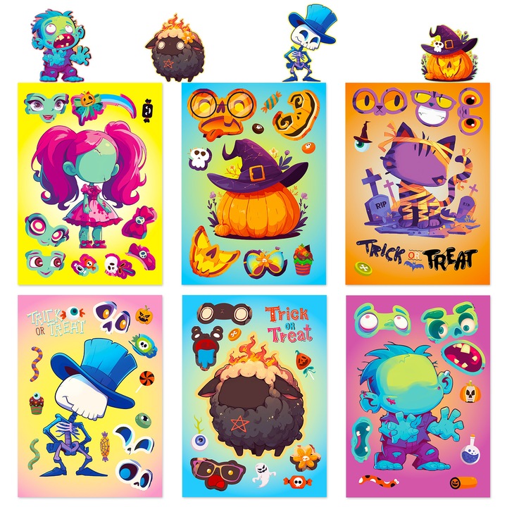 Комплект от 6 декоративни стикера Feicaeesa, Хелоуин, Направи си сам стикери, многоцветни