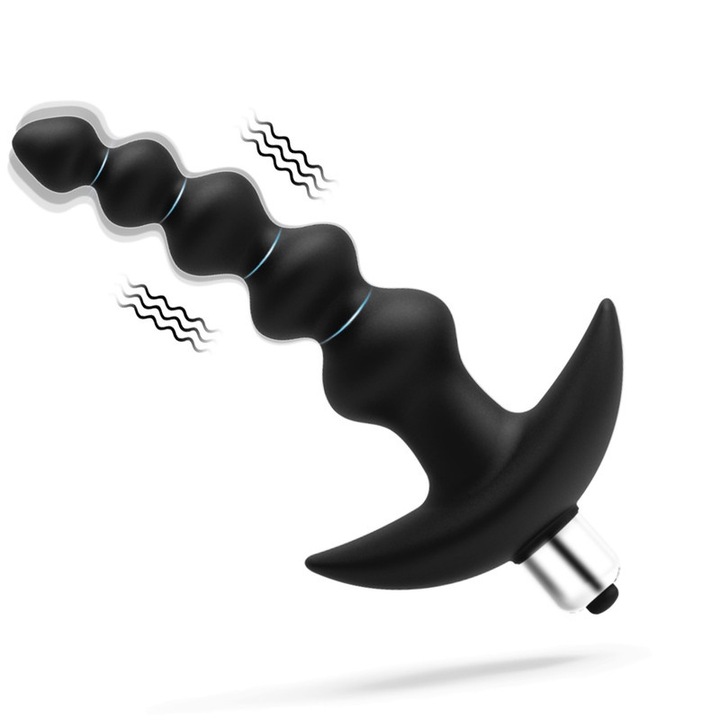 Prosztata masszázs készlet vibrációs labdákkal, 16 frekvencia, szilikon, fekete, 12cm