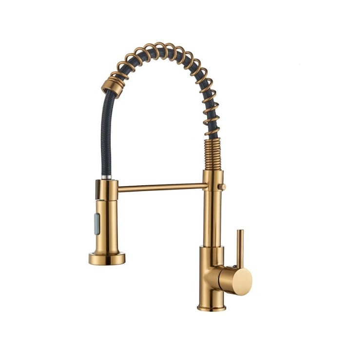 Смесител за кухненска мивка, Blackswan, Тип M377 с 2 режима, модел матово злато/черно, размер 44 см